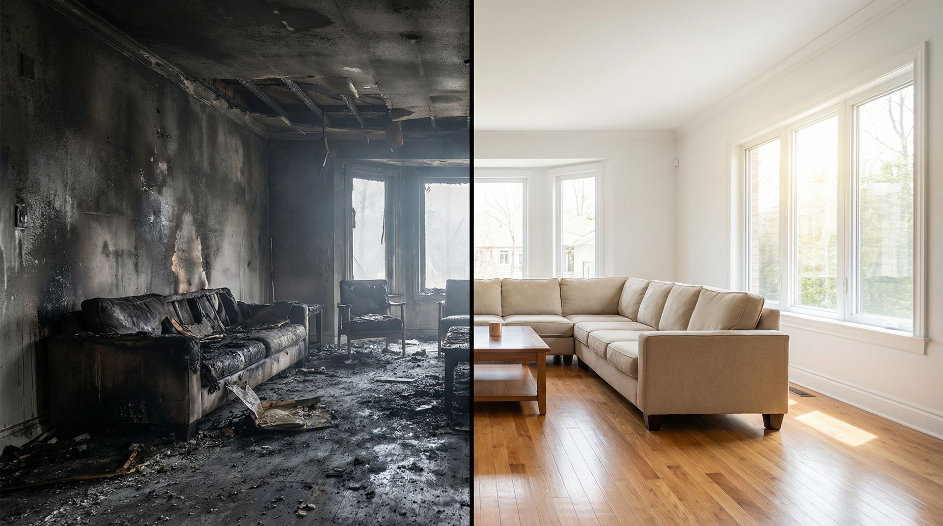 Antes y después de la limpieza por incendio